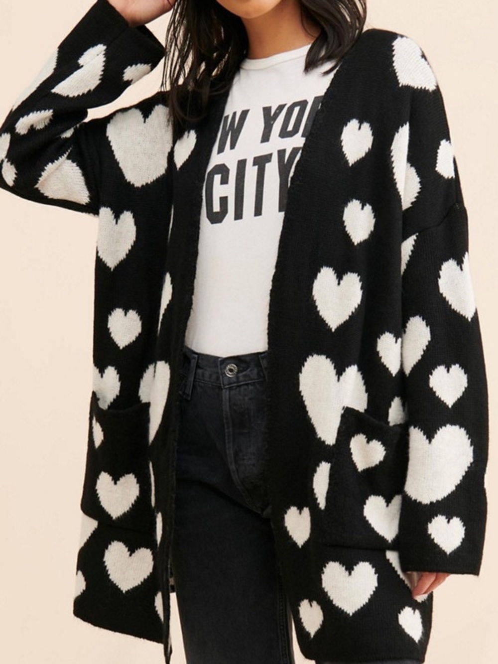 Maeve Black Heart Open-Front Cardigan Sweater